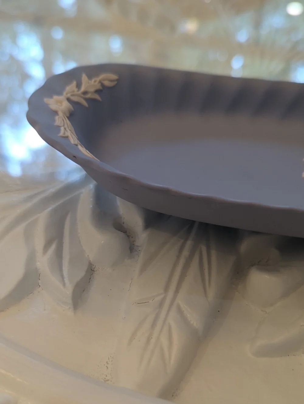 Blue Wedgwood Jasperware Oval Dish with White Relief